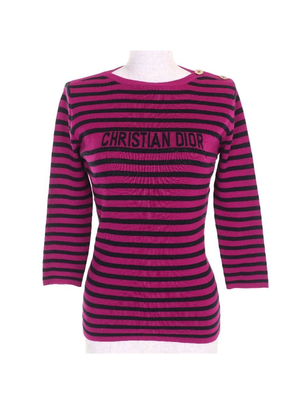 Dior Cashmere Silk Blend Signature Logo Border Long Sleeve Knit Sweater 44